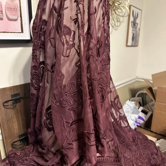 Catherines Rich Purple/ Maroon Sheer Lace kimono cardigan - Picture 4 of 10